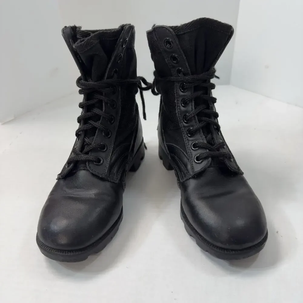 Rothco Combat Jungle Boots Youth 1R Black Leather Canvas Lace-Up
